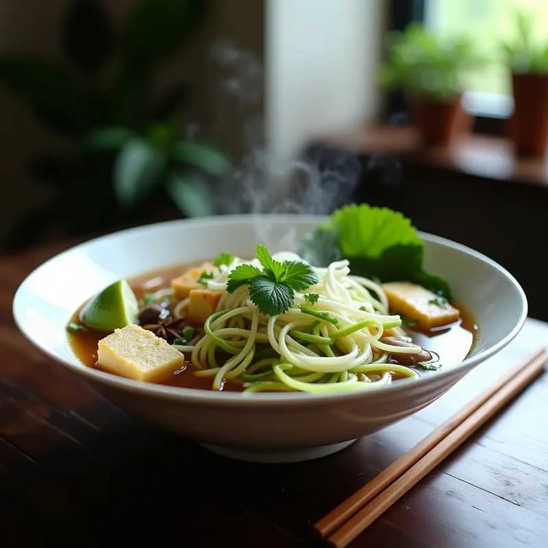 Pho Ga Vegano con Fideos de Calabacín y Tofu: Sopa Vietnamita Sin Carbohidratos