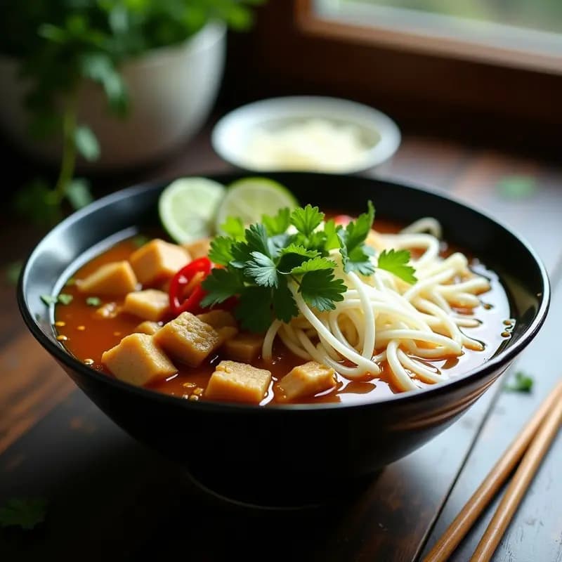 Phở de Jackfruit y Brotes de Soja: Sopa Vietnamita Vegana con Caldo de Jengibre y Estrellanís