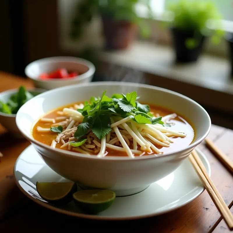 Pho de Pollo y Hierbas Aromáticas: Receta Vietnamita en Olla Lenta con Toque Casero