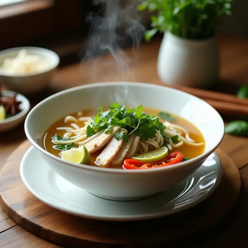 Pho Vietnamita con Pollo y Hierbas Frescas: Receta en Olla Rápida para Resfriados