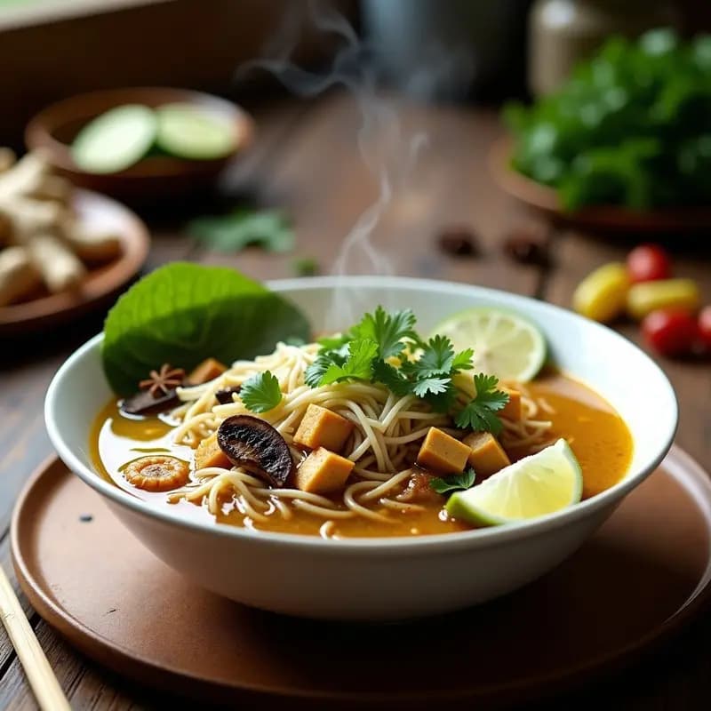 Pho de Champiñones Portobello y Tofu con Fideos de Arroz: Receta Vietnamita Vegana y Sin Gluten