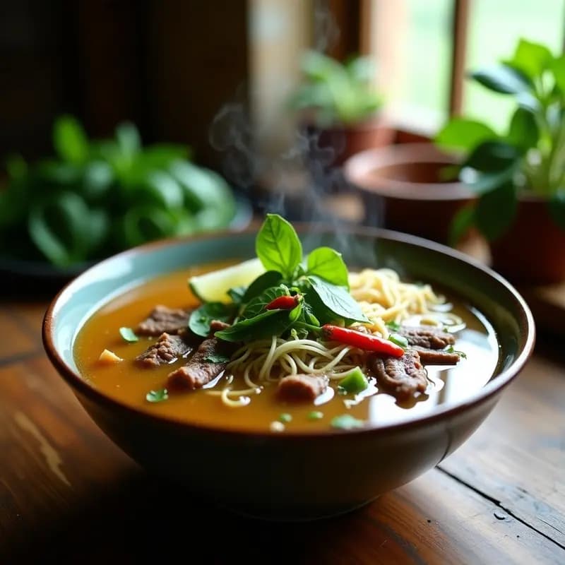 Pho Vietnamita de Res con Albahaca Tailandesa y Germinados: Sopa Reconfortante y Detox