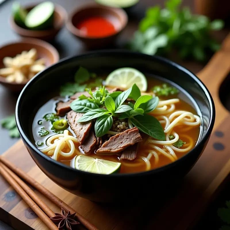Pho Vietnanita de Res con Fideos de Arroz: Sopa Aromática y Baja en Calorías