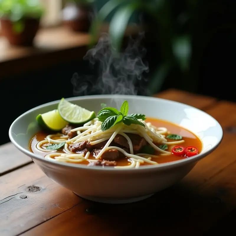 Pho de Ternera con Brotes de Soja y Albahaca Tailandesa: Sopa Vietnamita en Olla Lenta