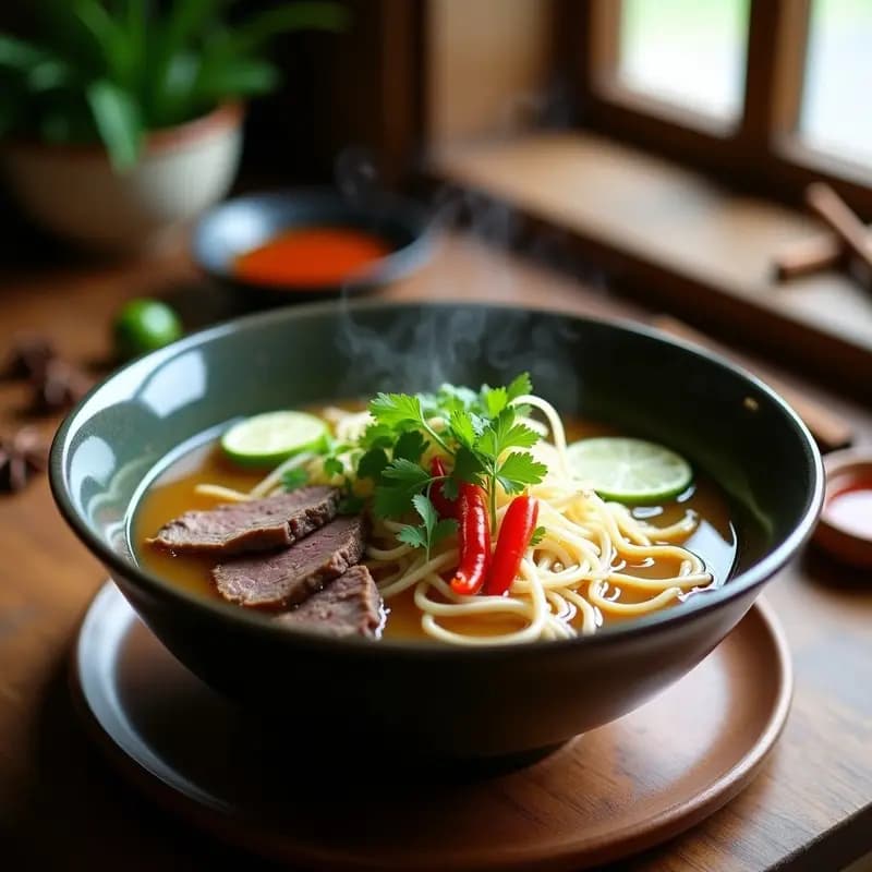Phở de Ternera con Germinados de Bambú: Sopa Vietnamita tradicional con Toque Gourmet
