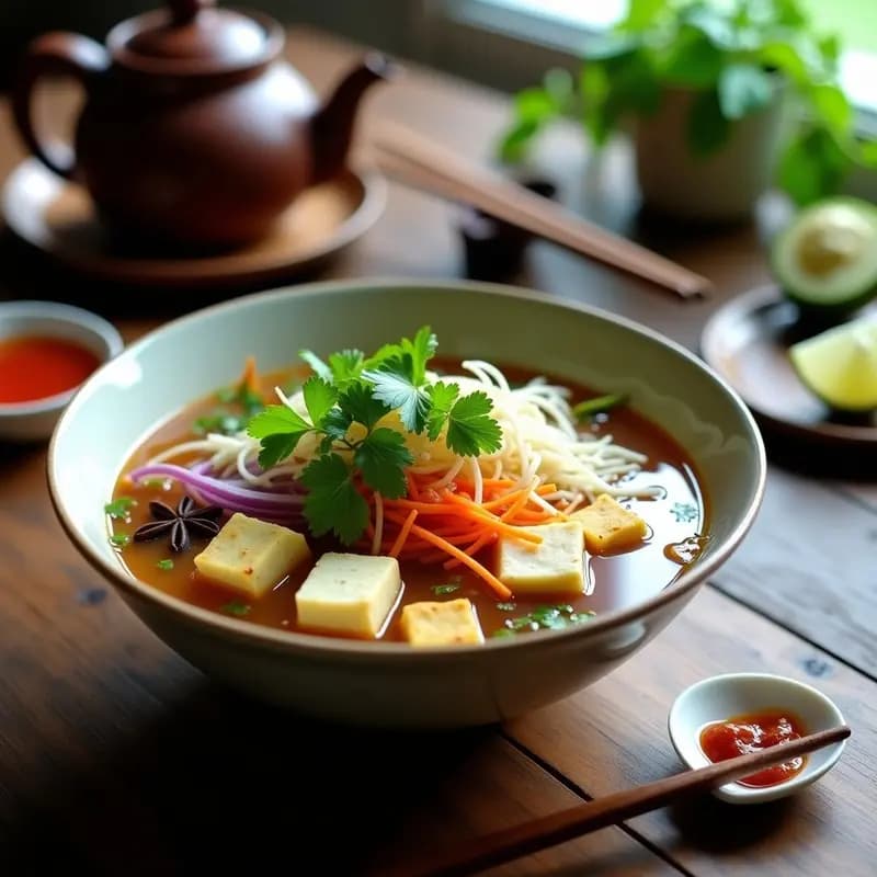 Pho de Tofu y Brotes de Soja con Cilantro Fresco: Receta Vietnamita Vegana y digestiva