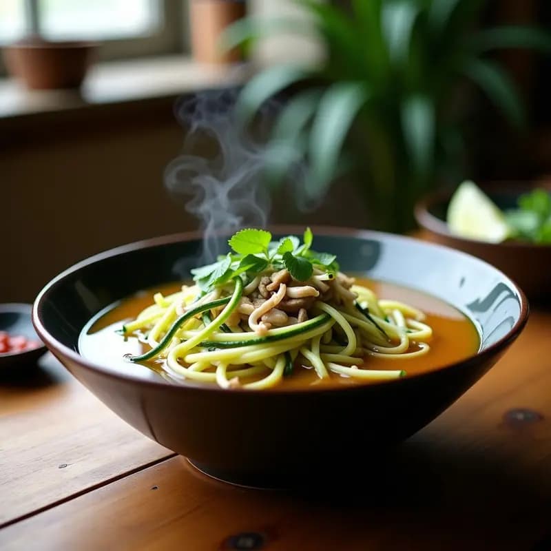 Pho Vegano de Fideos de Calabacín y Hongos Shiitake: Receta Vietnamita Ligera
