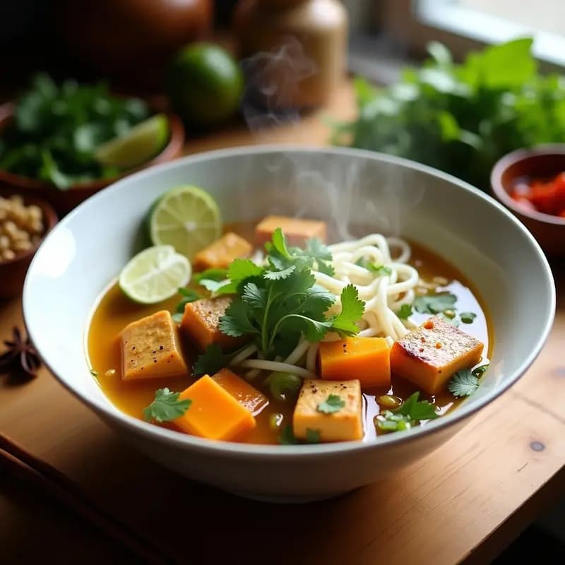 Pho Vegano de Calabaza y Tofu: Sopa Vietnamita Reconfortante en Olla Lenta