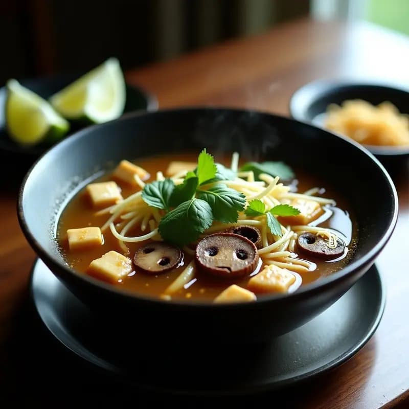 Pho Vegano de Champiñones y Tofu: Sopa Vietnamita con Caldo de Jengibre y Estrella de Anís