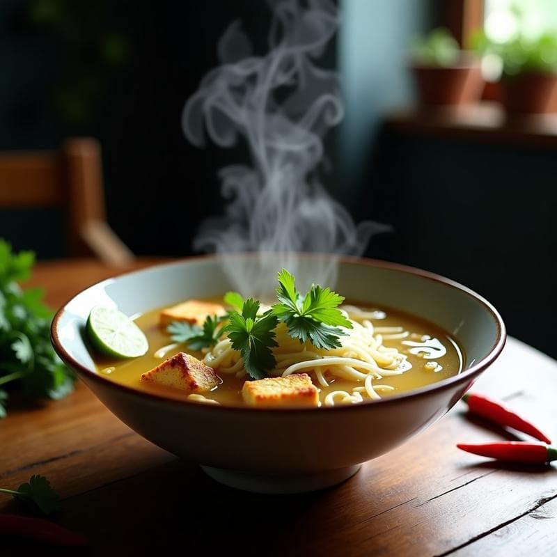 Pho Vegano de Fideos de Arroz y Tofu: Receta Vietnamita en Olla Express con Caldo de Jengibre