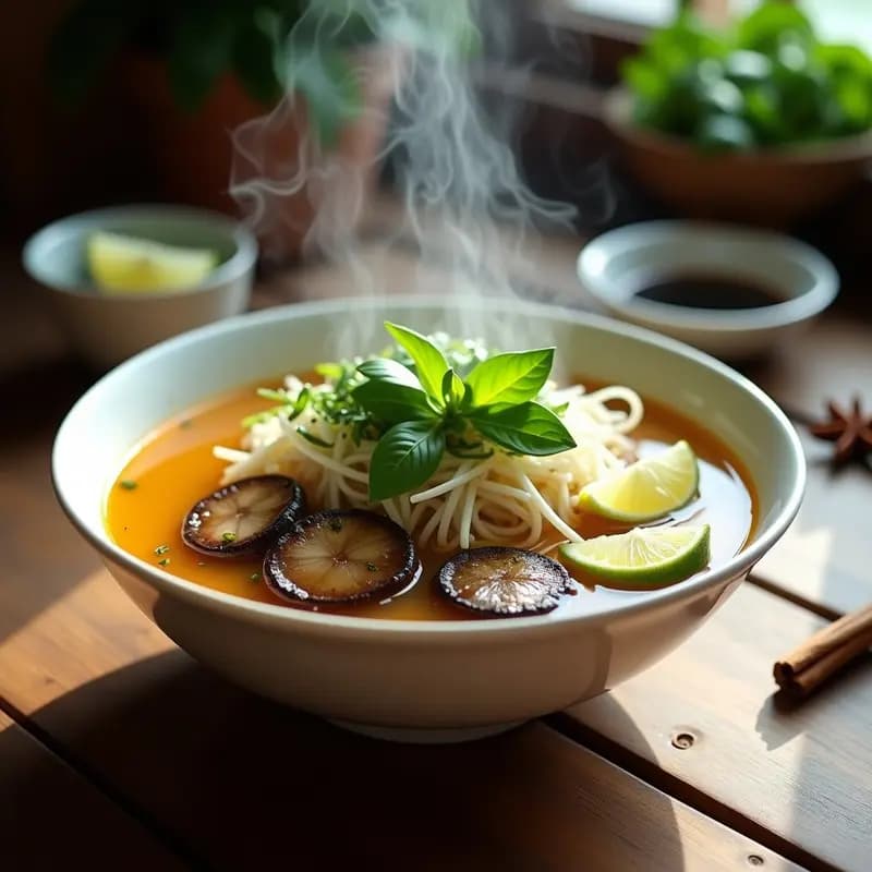 Pho Vietnamese con Champiñones Portobello y Albahaca Fresca: Receta Vegana y Rápida en Olla Lenta