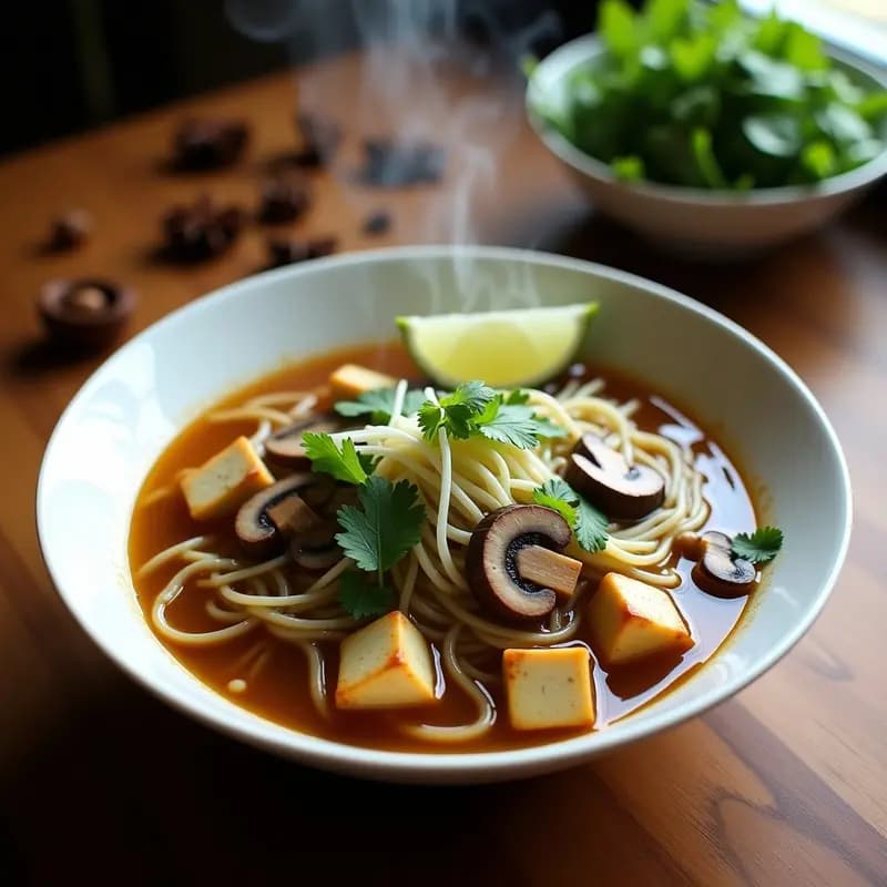 Pho Vegano con Setas Shitake y Tofu: Receta Vietnamita en Olla Exprés Sin Lácteos