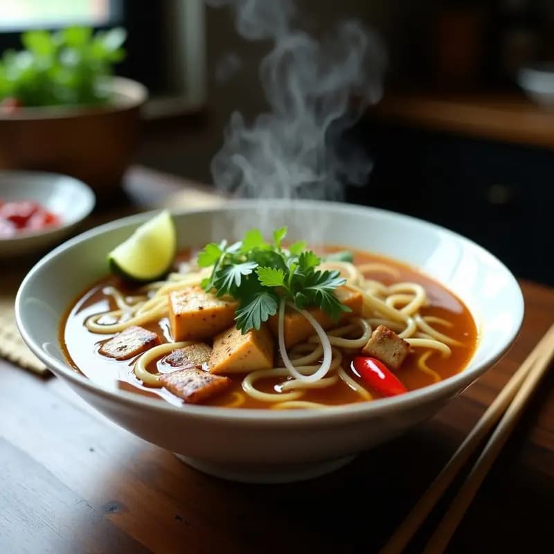 Pho Vietnamita con Tofu Ahumado y Brotes de Bambú: Receta Vegana y Reconfortante