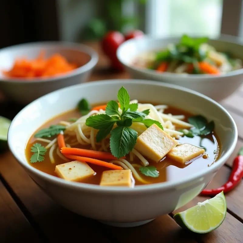 Pho Vegetariano con Tofu y Hierbas Frescas: Receta Vietnamita Ligera y Nutritiva