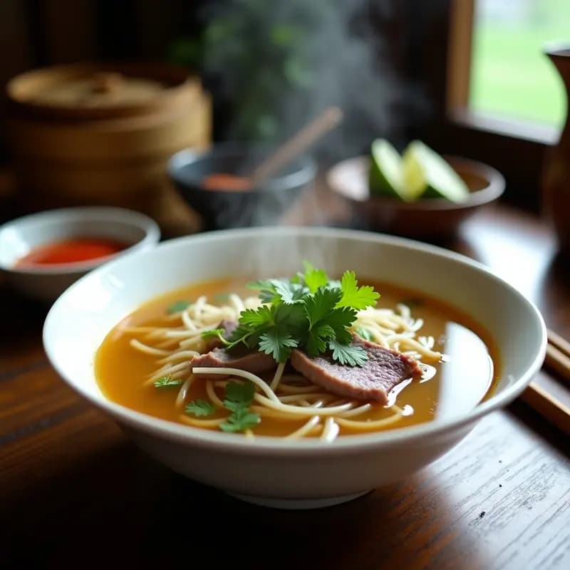 Phở Vietnamita con Carne de Res y Brotes de Soja: Sopa Aromática en 30 Minutos
