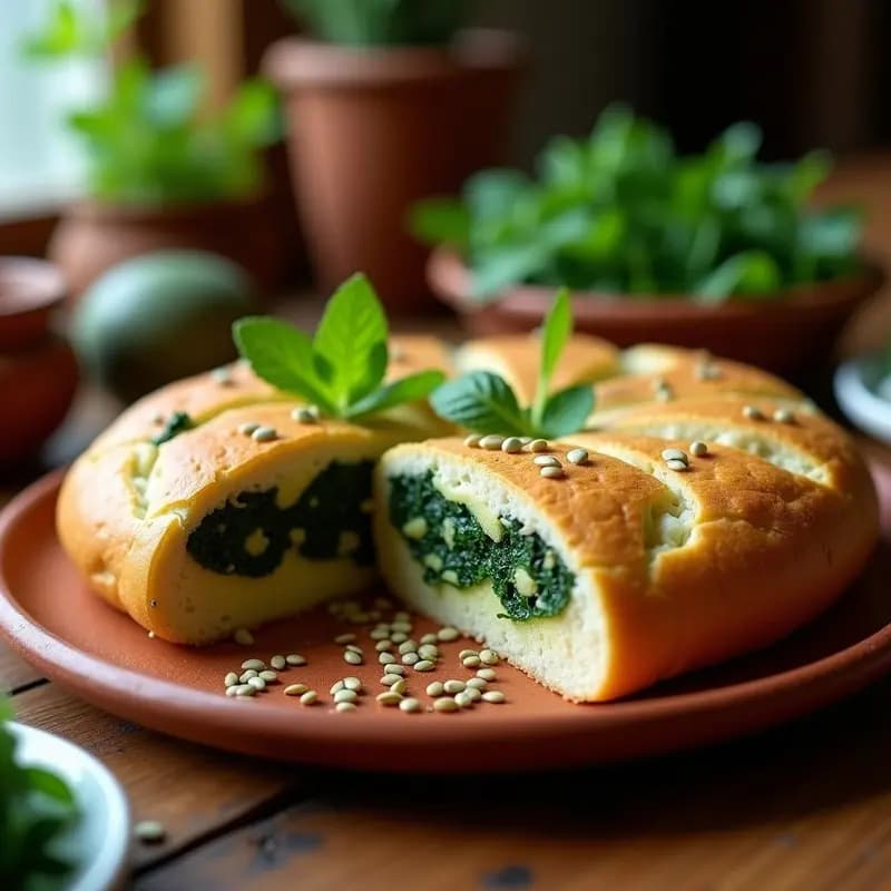 Phornitje: Pan Armenio de Hierbas y Espinacas con Queso Vegano de Semillas