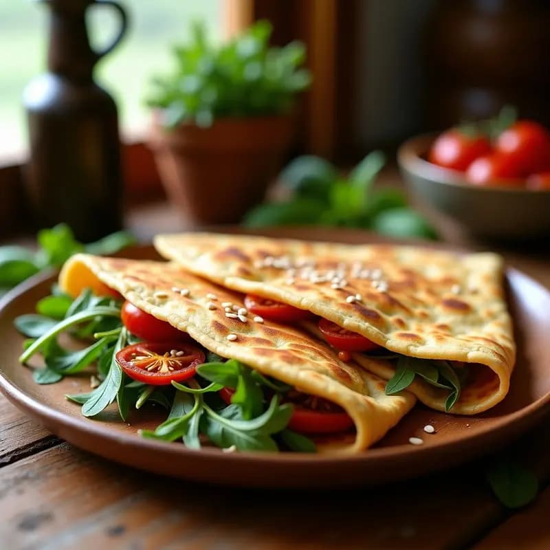 Piadina de Harina de Garbanzo con Rúcula y Tomate Seco: Receta Italiana Vegana