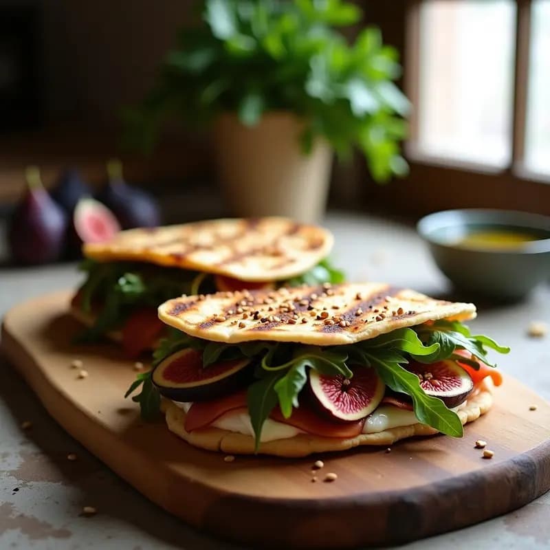 Piadina Italiana con Rúcula, Higos y Prosciutto Vegano: Sándwich Gourmet Sin Gluten