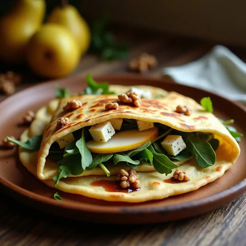 Piadina Romana Rellena de Rugula, Peras y Queso Gorgonzola: Entrante Italiano en 10 Minutos