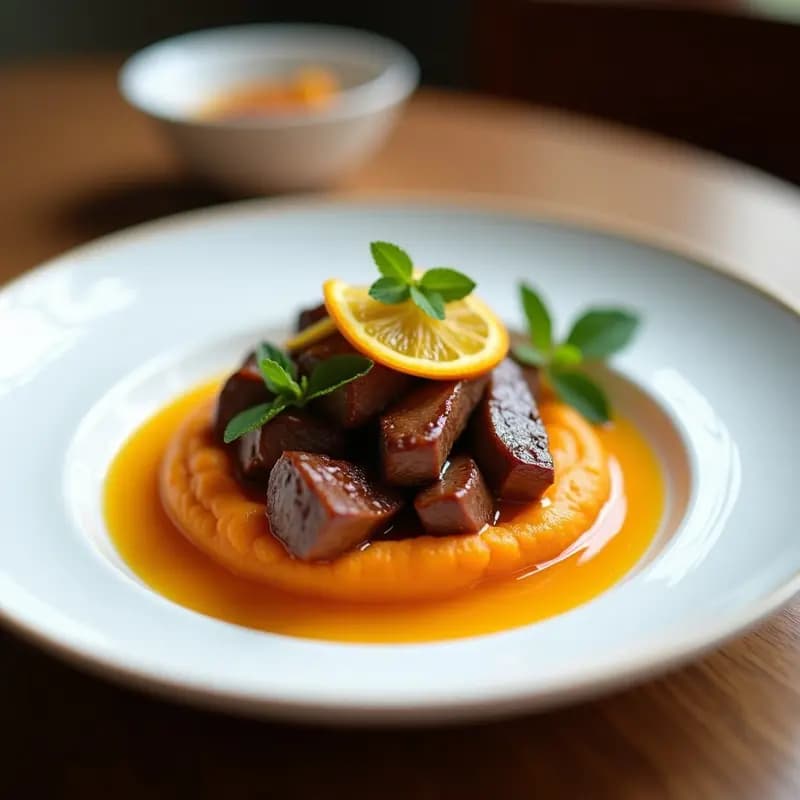 Picaña a la Naranja con Puré de Camote: Receta Colombiana Gourmet en Olla Rápida
