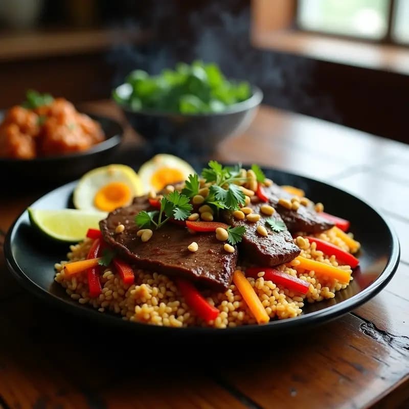 Picaña Peruana con Lomo Saltado y Arroz Chaufa: Fusión Chino-Peruana en Sartén