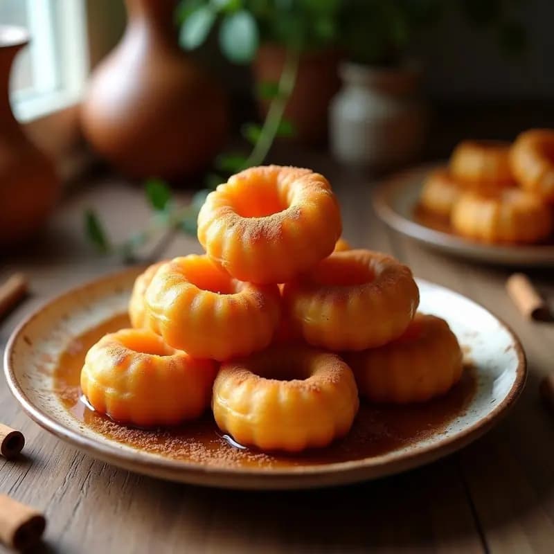 Picarones Peruanos de Calabaza y Camote: Desayuno o Postre Tradicional con Sirope de Chancaca
