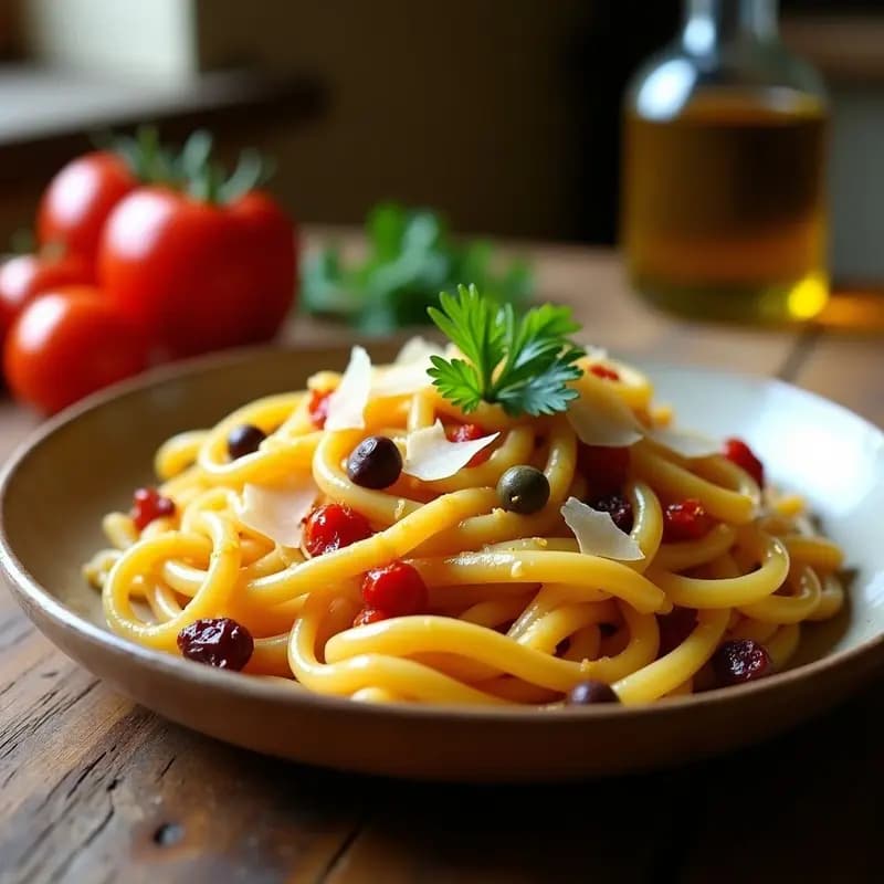 Pici al Aglione con Tomate Seco y Alcaparras: Pasta Toscana Tradicional en 20 Minutos
