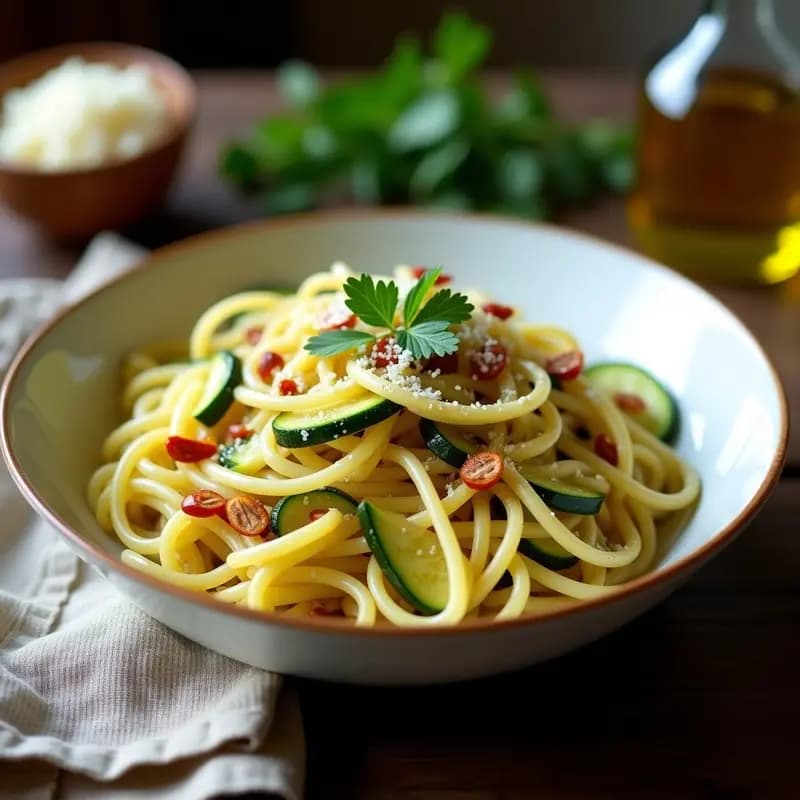 Pici al Aglio e Olio con Calabacín Espiralizado: Pasta Italiana Sin Trigo