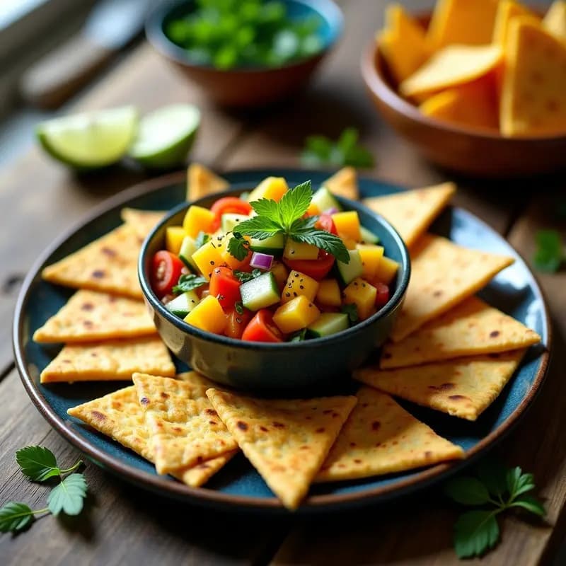 Pico de Gallo de Mango y Pepino con Tortillas de Maíz Azul: Entrante Mexicano Fresco