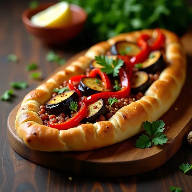 Pide Turco Relleno de Berenjena y Pimientos Asados: Pan Crujiente Vegano y Sin Gluten