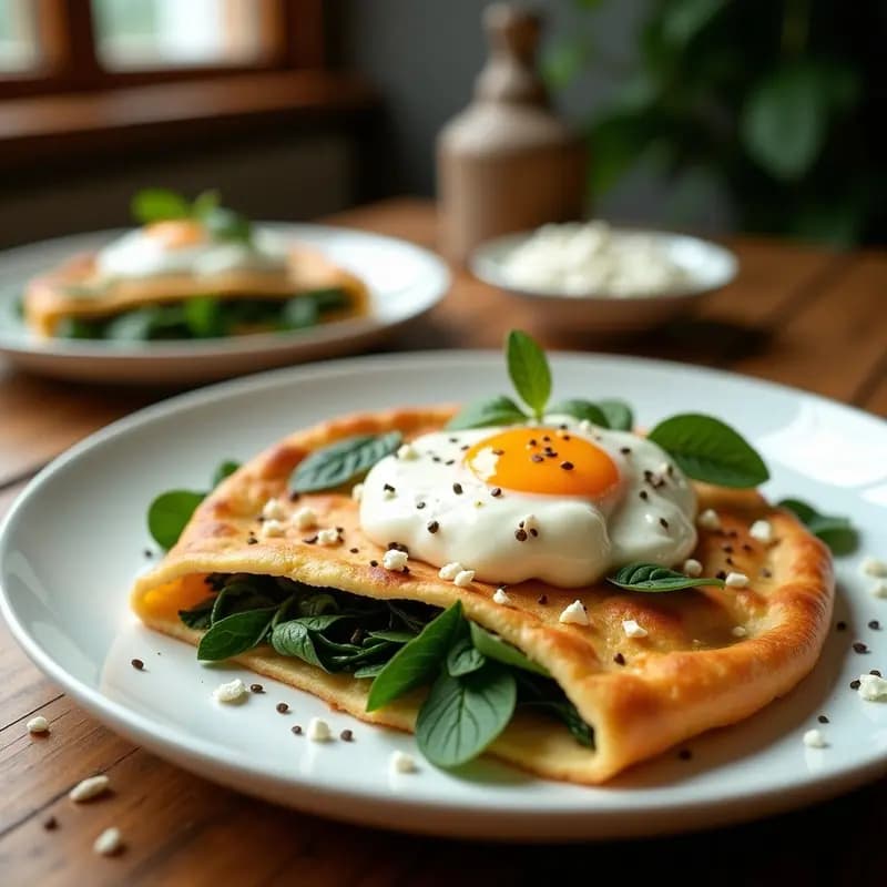 Pide de Espinaca y Feta con Huevo Poché: Receta Turca para Desayuno o Cena