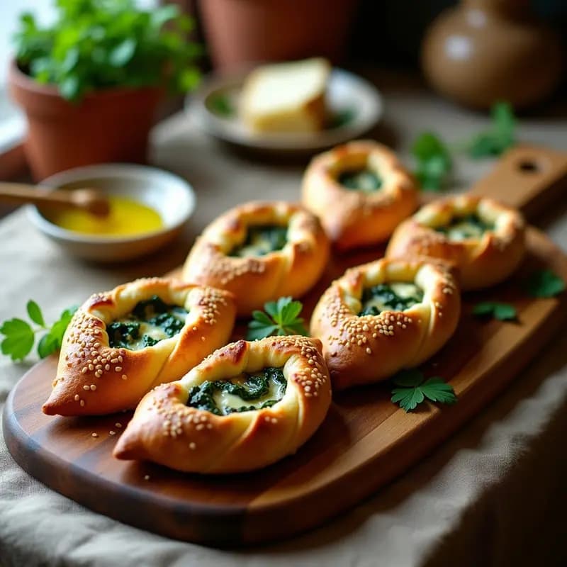 Pide de Queso y Espinacas: Pan Turco Relleno al Horno con Semillas de Sésamo