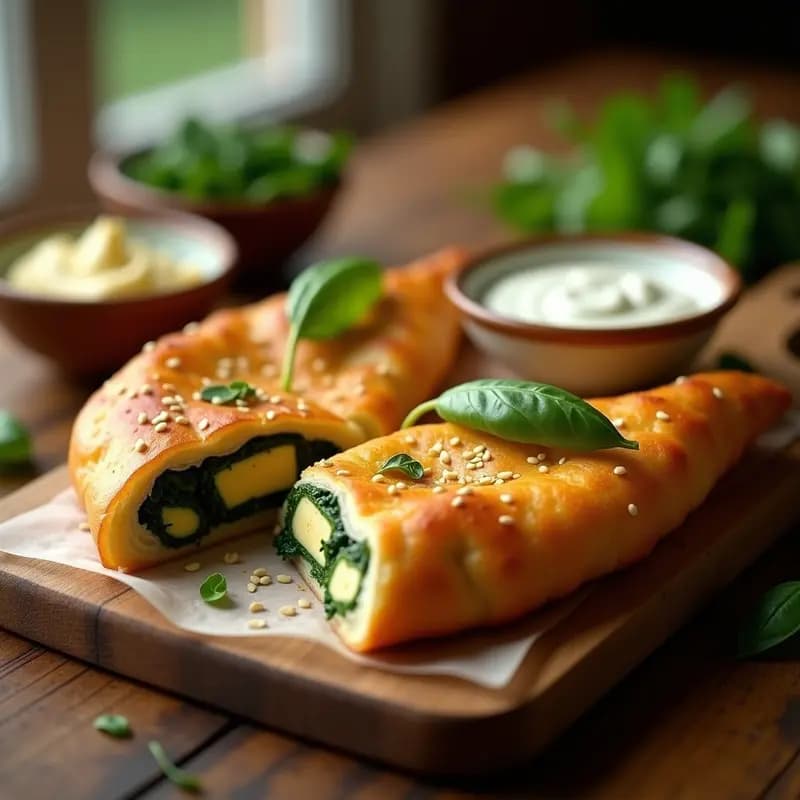 Pide Turco Rellena de Queso Halloumi y Espinacas: Entrante Crujiente para Compartir