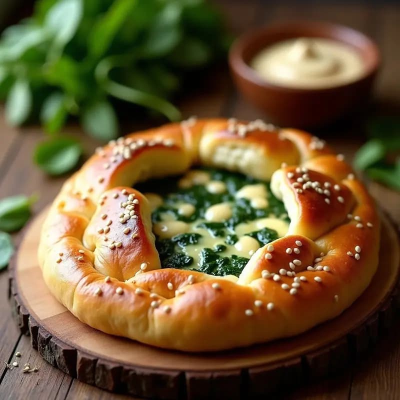 Pide Turca Rellena de Espinacas y Queso de Anacardos: Pan Aromático y Vegano en 25 Minutos