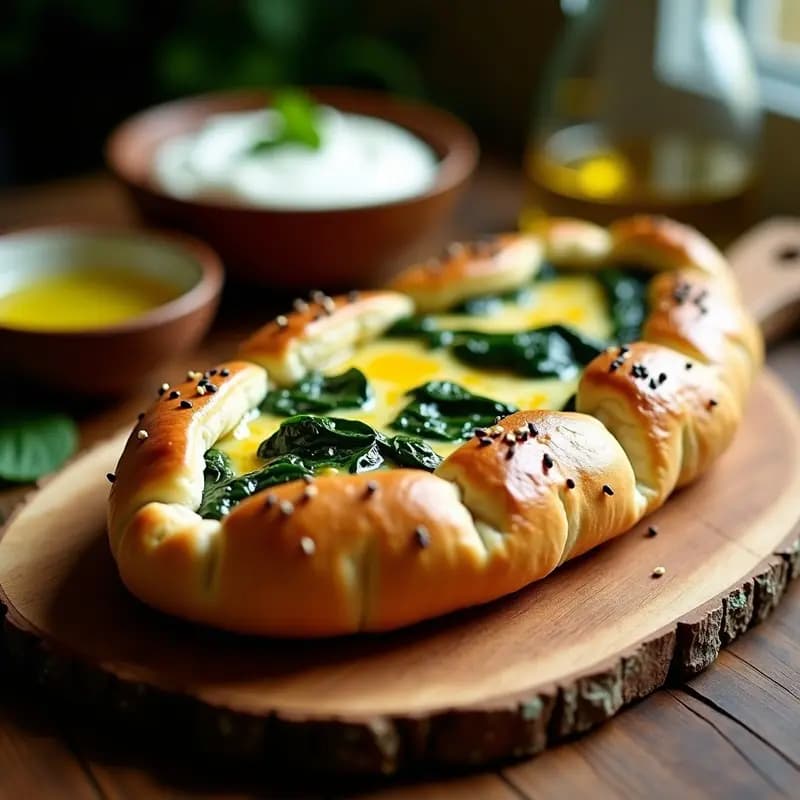 Pide Turca con Queso Hellim y Espinacas: Entrante Crujiente al Horno