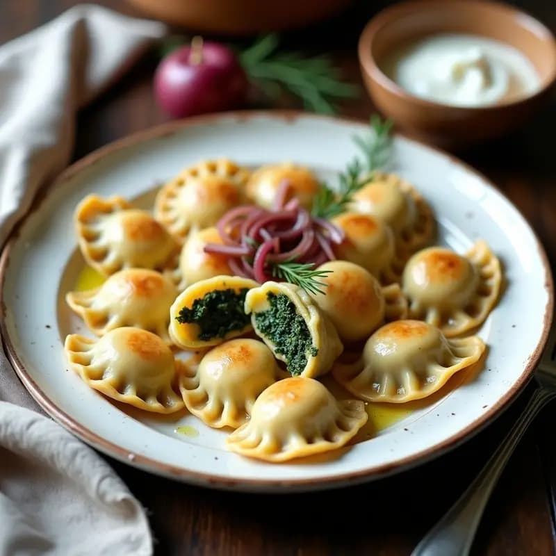 Pierogi Polacos de Espinacas y Queso Vegano: Receta Tradicional en Sartén