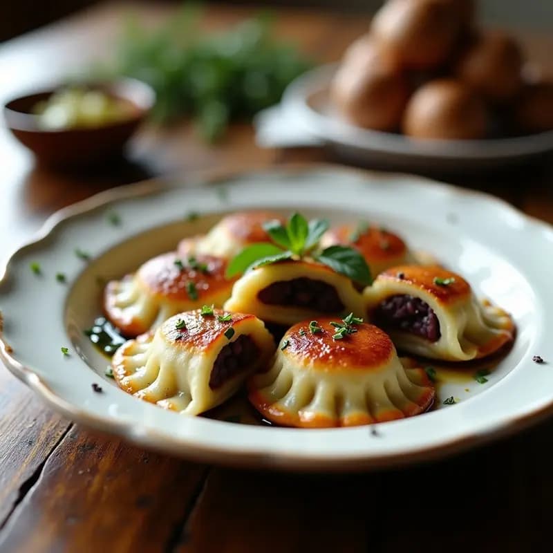 Pierogi de Patata Morada y Champiñones: Receta Polaca Vegana con Toque Gourmet