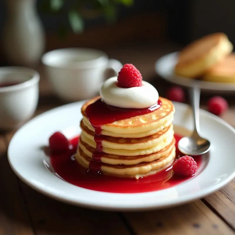 Pikelets Australianos con Crema Batida y Mermelada de Frambuesa: Desayuno Dulce en 15 Minutos