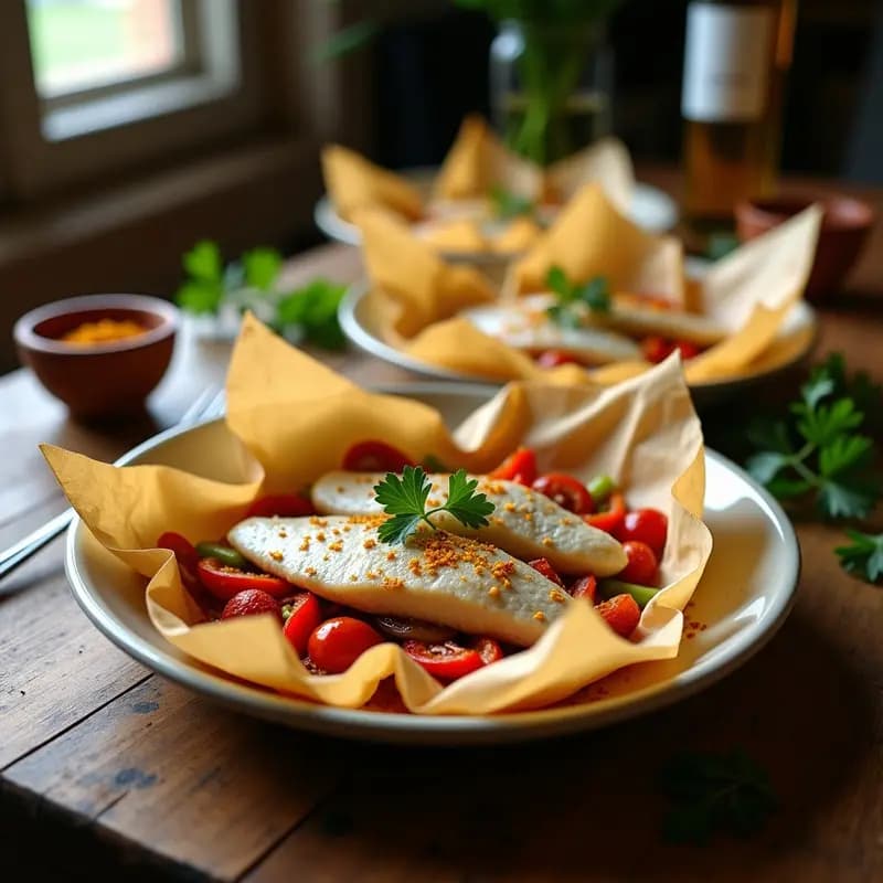 Pimes al Horno con Merluza y Azafrán: Receta Catalana de Pescado en Papillote