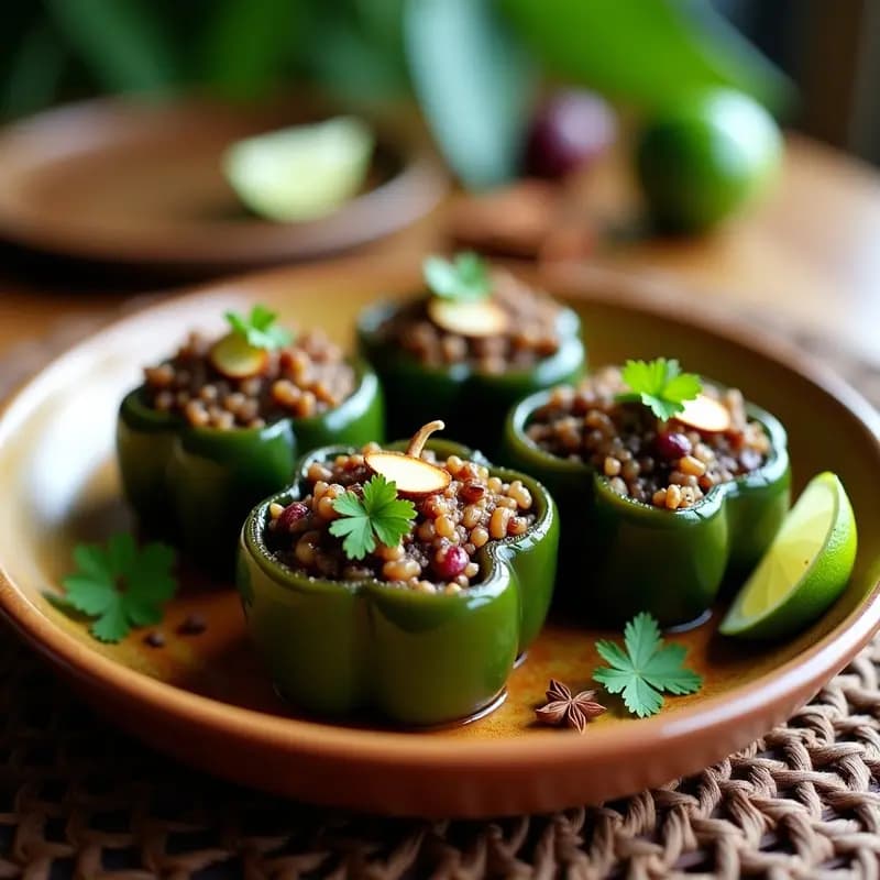 Pimienta de Jamaica Rellena de Arroz Salvaje: Receta Caribeña Vegana y Picante