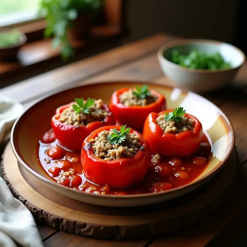 Pimienta Rellena de Arroz y Carne: Receta Húngara con Salsa de Tomate Picante