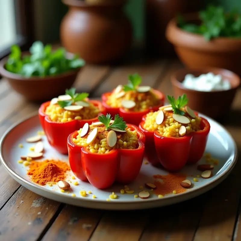 Pimienta Rellena de Arroz Basmati y Queso Paneer: Receta Indú Vegetariana en Sartén