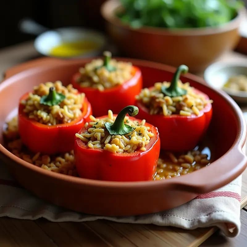 Pimienta Rellena de Arroz Basmati y Pasas: Receta Húngara Tradicional al Horno