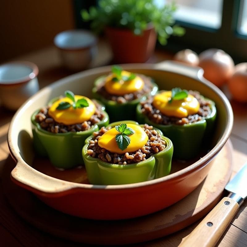 Pimienta Rellena de Arroz Salvaje y Champiñones con Salsa de Azafrán: Receta Vegana al Horno