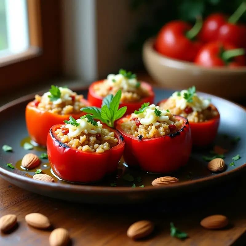 Pimienta Rellena de Arroz Salvaje y Queso de Cabra: Receta Rumana Gourmet en Horno