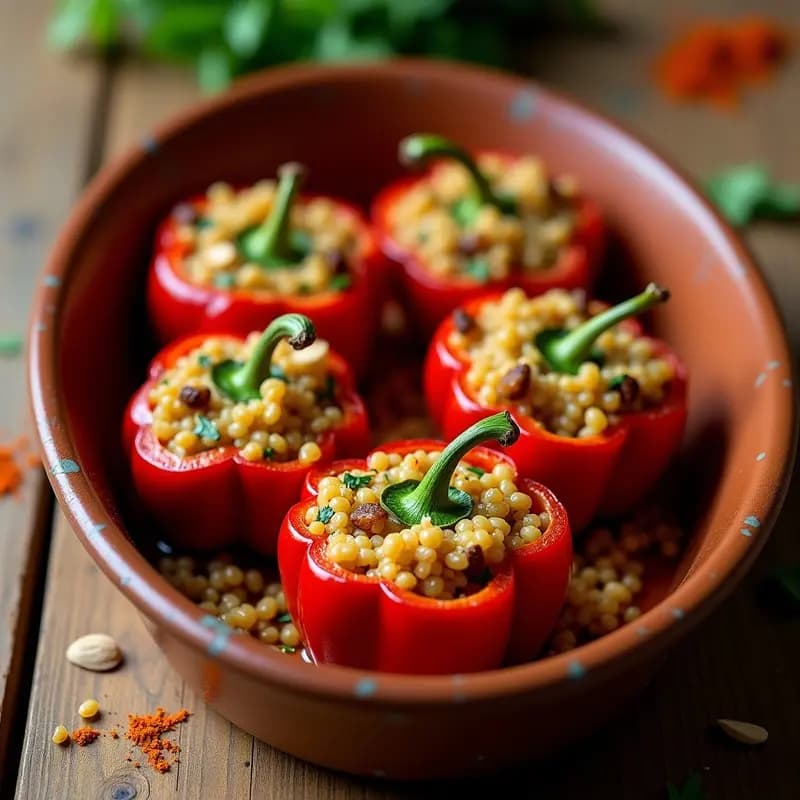 Pimienta Rellena de Couscous y Pasas: Receta Magrebí Vegana al Horno