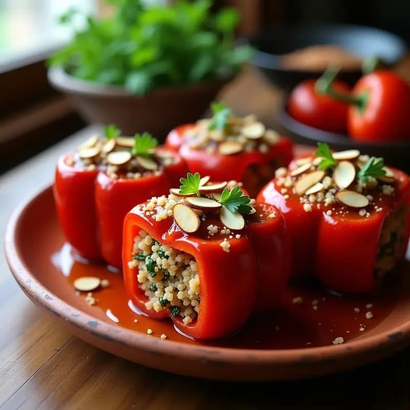 Pimienta Rellena de Quinoa y Champiñones con Salsa de Tomate: Receta Húngara Vegana
