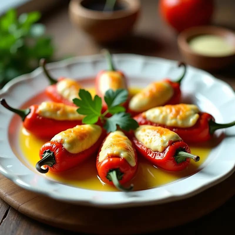 Pimientos rellenos de brandada de bacalao y bechamel: Receta Nueva en aire caliente