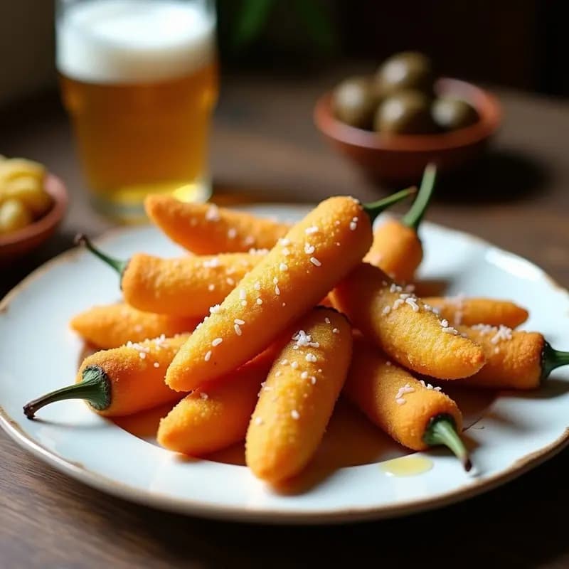 Pimientos de Padrón Rebozados con Miel y Sal Gruesa: Tapa Gallega Crujiente y Adictiva
