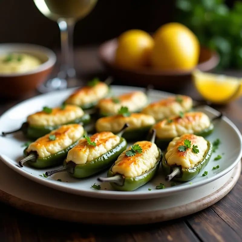 Pimientos de padrón rellenos de brandada de bacalao: Tapa gallega innovadora